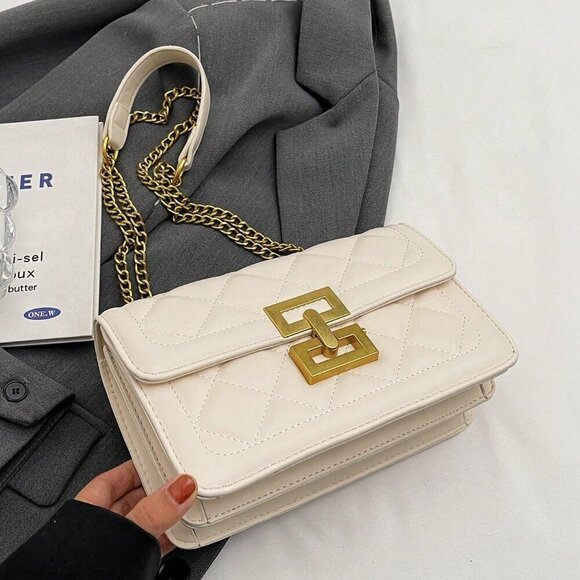 Beige Elegant Women's Square Chain Shoulder Bag Handbag - Picture 5 of 5